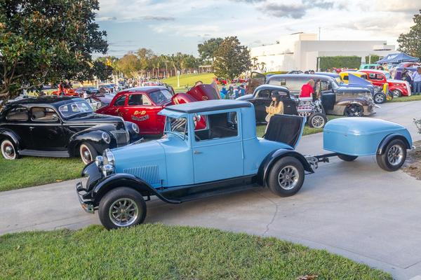 Hot rods and custom cars at the 2024 Lake Mirror Classic Hot Rod Rendezvous in Lakeland, Florida.