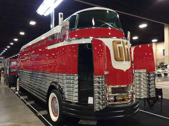 The restored GM Futurliner in showroom display
